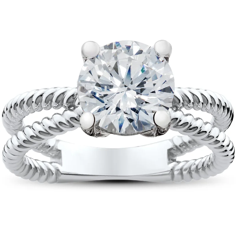 Rings with delicate filigree sapphire settings -1 1/2 ct Solitaire Diamond Engagement Ring 14K White Gold