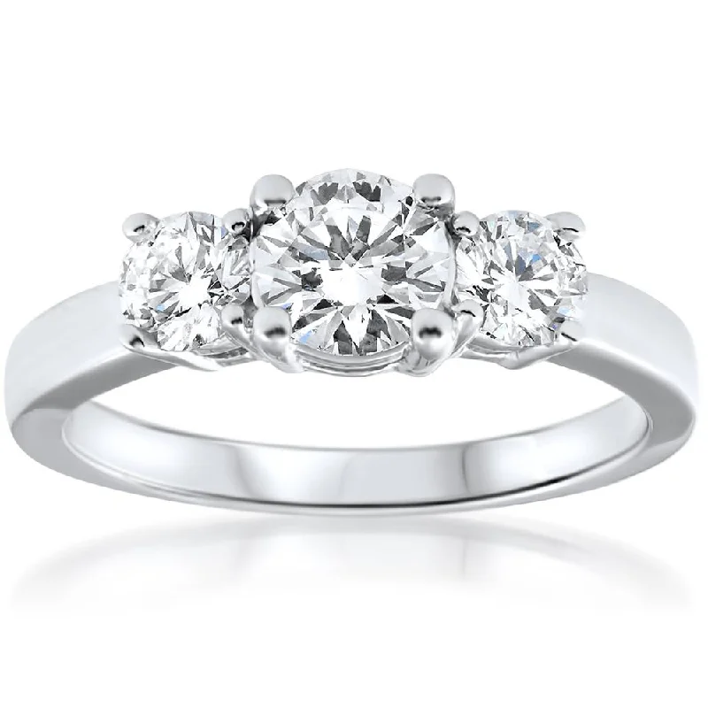 Rings with oxidized bands for vintage edge -1 1/2 Ct Three Stone Diamond Engagement Ring 14k White Gold