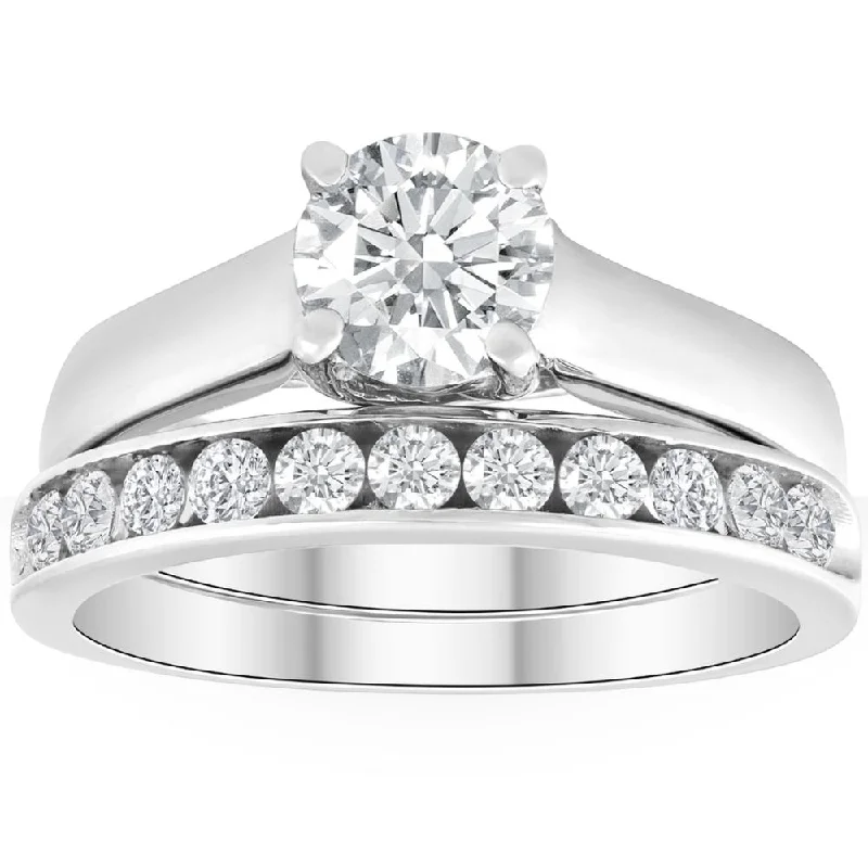 Rings with engraved constellations for stargazers -1 1/2ct Solitaire Round Enhanced Diamond Engagement Ring Set 14K White Gold