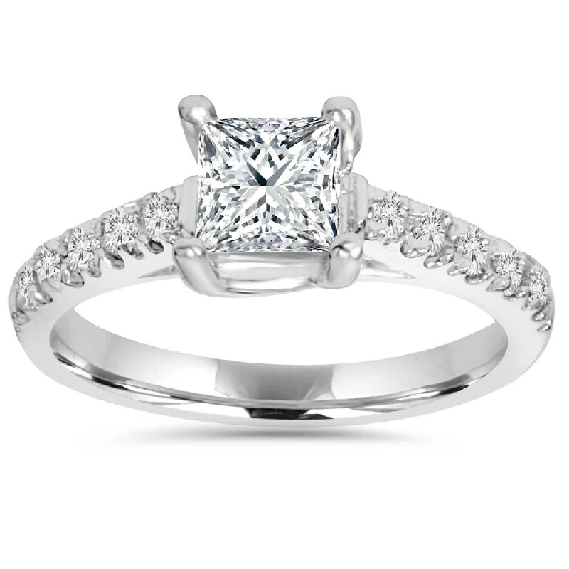 Rings with hexagon-cut stones for trendiness -1 1/4Ct TW Princess Cut Diamond Engagement Ring 14k White Gold Lab Grown