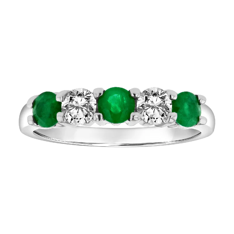 Rings with peridot gems for fresh green -1.11cttw Emerald and Diamond Band set in 14k Gold