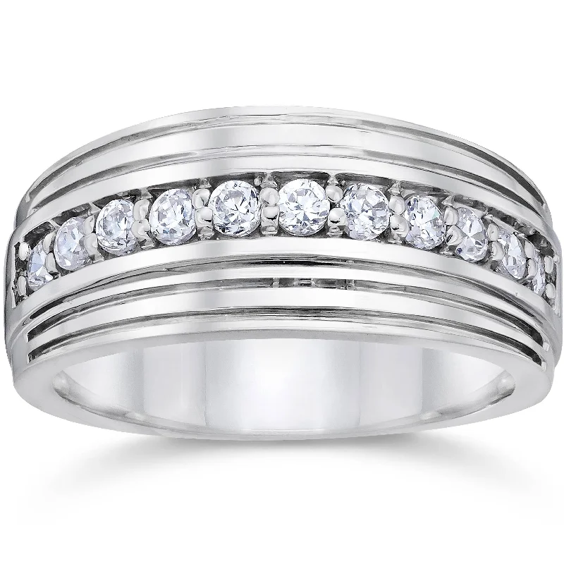 Rings with blue quartz for cool tones -1/2Ct Diamond Men's Wedding Ring White, Yellow, Rose Gold or Platinum Lab Grown