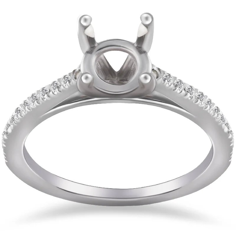 Rings with lotus flower engravings for peace -1/5ct Cathedral Pave Diamond Ring Mount 14K White Gold