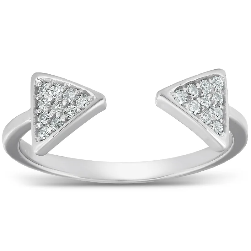 Rings with herkimer diamonds for raw clarity -1/5ct Diamond Ring Open Triangle Fashion Right Hand Split Band White Gold