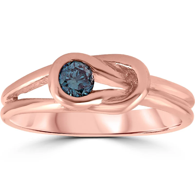 Rings with matte gold for subtle luxury -1/5ct Knot Treated Blue Diamond Solitaire Promise Ring 14K Rose Gold