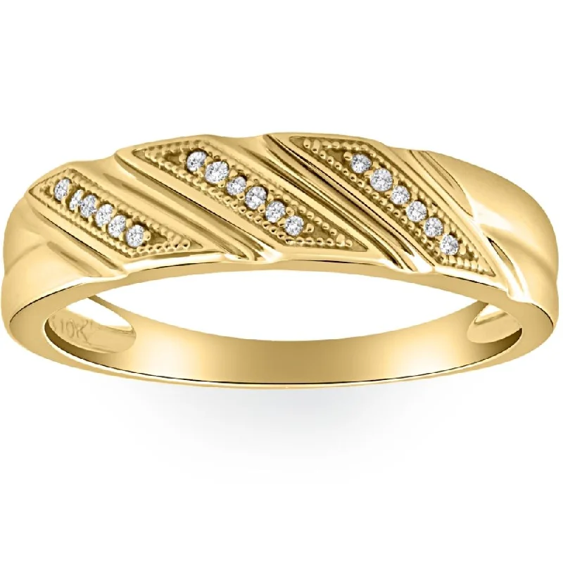 Rings with wide bands for statement wear -1/5ct Mens Diamond Ring 10K Yellow Gold