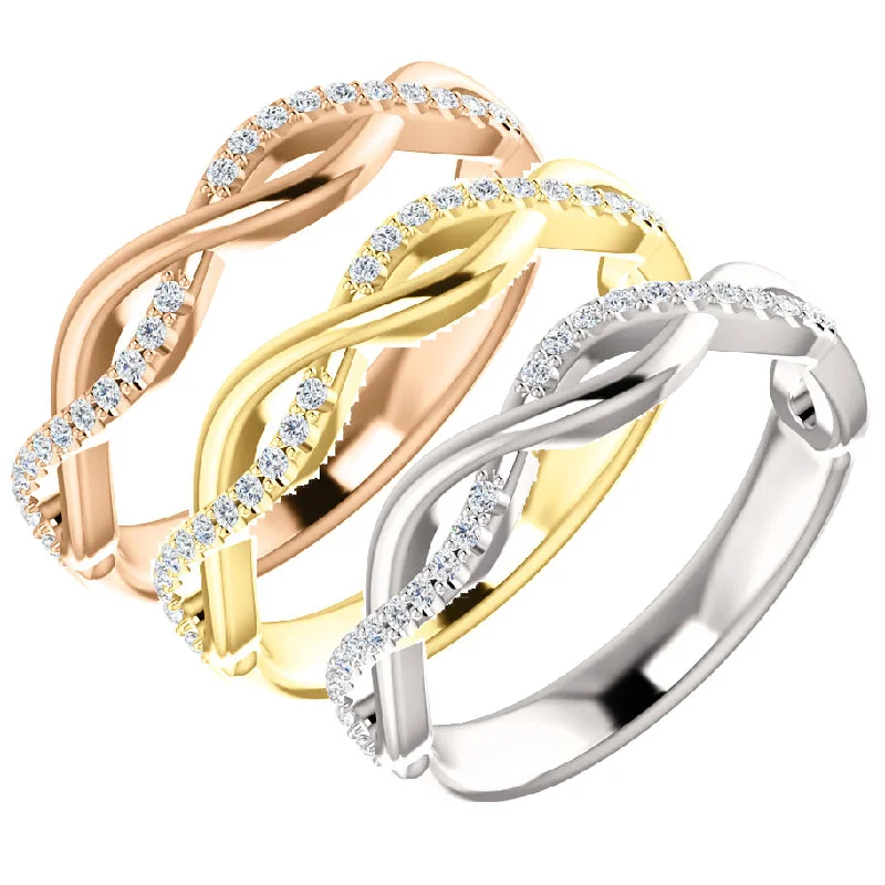 Rings with topaz stones for icy blue -1/8ct Diamond Infinity Wedding Ring Available in 14k White, Yellow, or Rose Gold