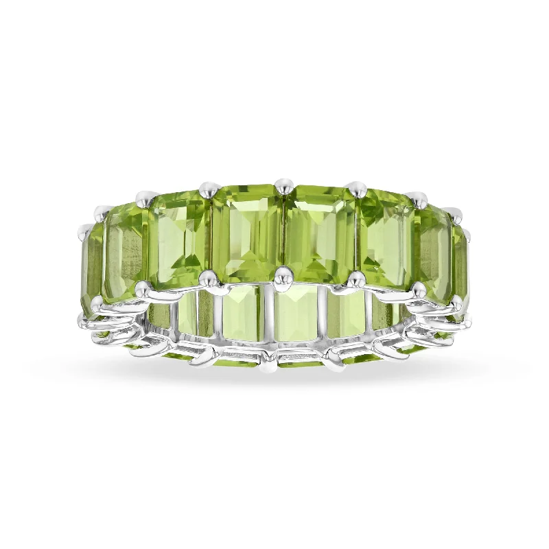 Rings with labradorite stones for mystic flash -10.42ctw Peridot Emerald Cut Eternity in 14k White Gold