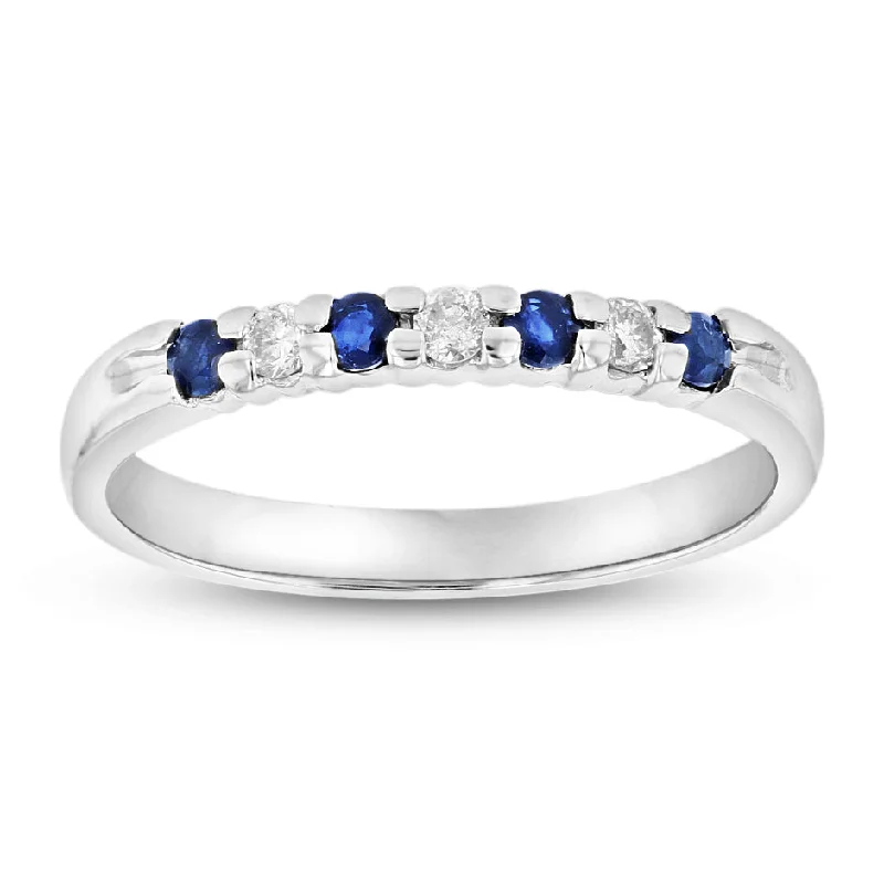 Rings with aquamarine stones for ocean charm -14K Gold Ring 0.27ct tw Round Diamonds and Sapphires Prong Set Band