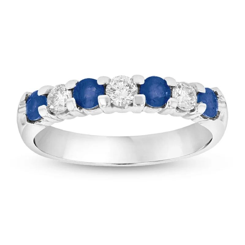 Handcrafted rings with raw emerald rough stones -14K Gold Ring 0.78ct tw Round Diamonds and Sapphires Prong Set Band