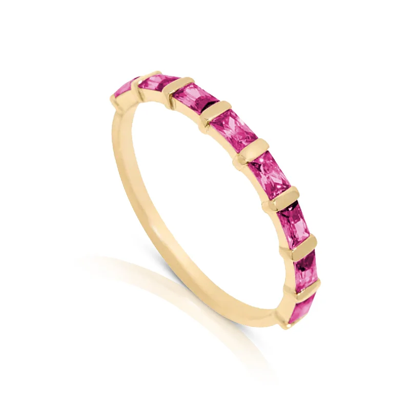 Rings with matte gold for subtle luxury -14K Gold Vermeil Birthstone 3x2MM Cubic Zirconia Baguette Half Eternity Ring