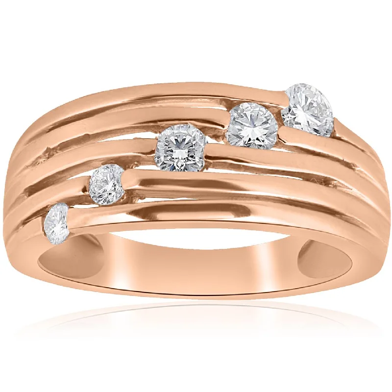 Rings with birthstone clusters for personalization -14K Rose Gold 1/2ct Diamond Right Hand Journey Ring