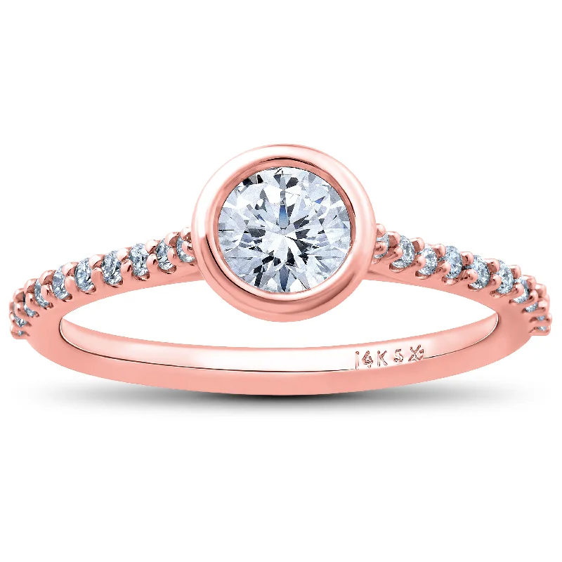 Rings with floral halo diamond arrangements -1ct Charlotte Diamond Engagement Ring 14k Rose Gold Lab Grown Bezel Round