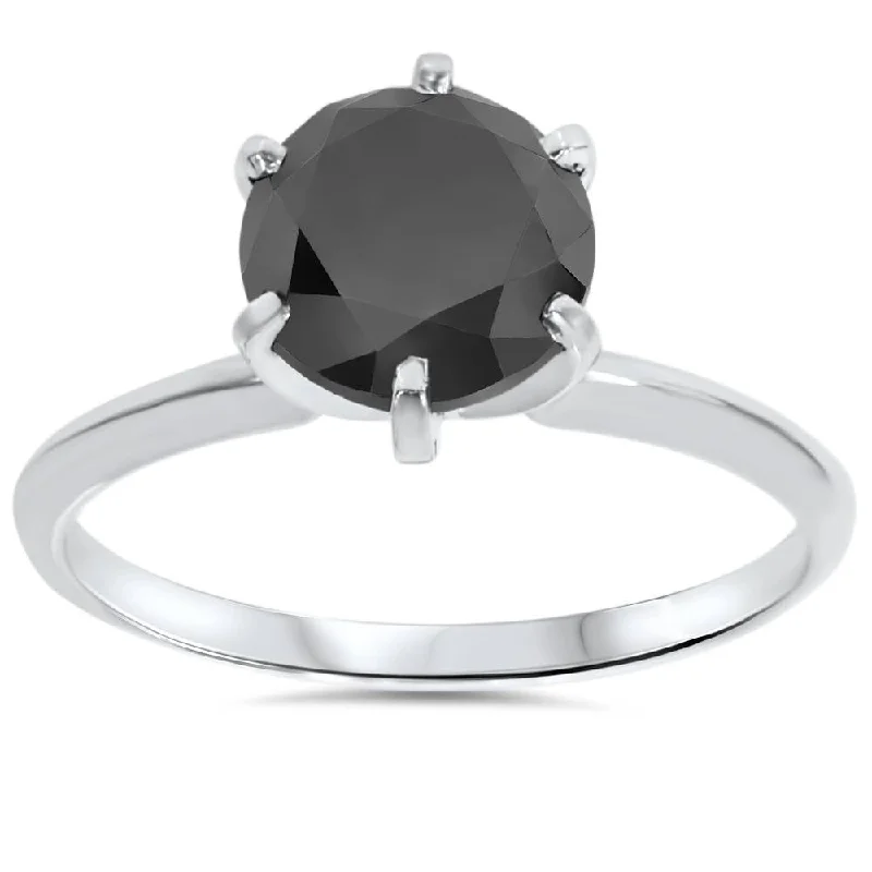 Rings with claw-set moonstone for mystique -2 1/2ct Black Diamond Solitaire Ring 14K White Gold