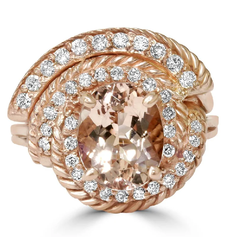 Rings with oxidized silver for antique appeal -2 3/8CT Morganite Vintage Diamond Ring 14K Rose Gold