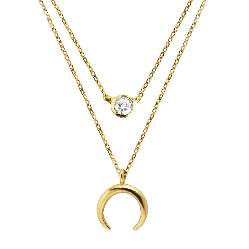 Necklaces and pendants with love knot designs for a romantic, meaningful symbol-2 Pack Gold Diamond + Mini Moonset Necklace