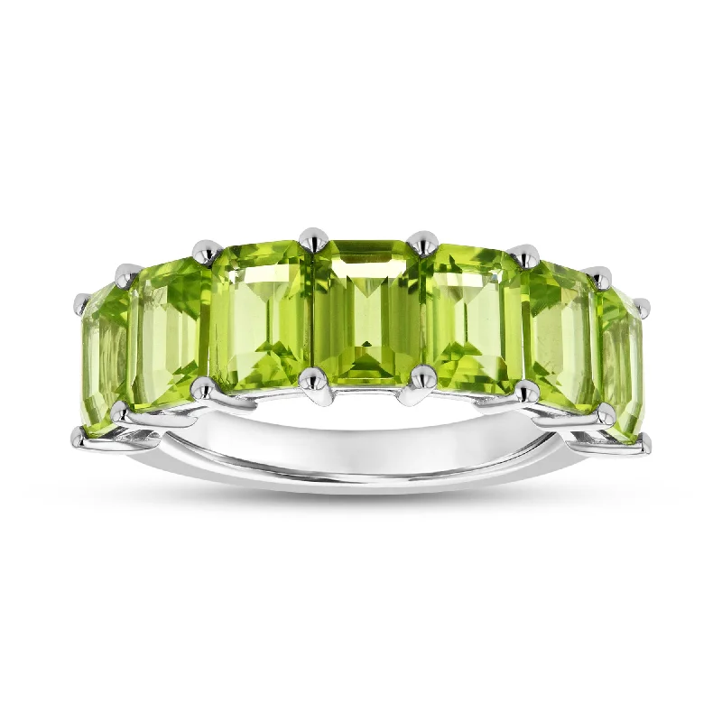 Rings with infinity loops for timeless love -3.60ctw Emerald Cut Peridot Wedding Band in 14k Whit Gold