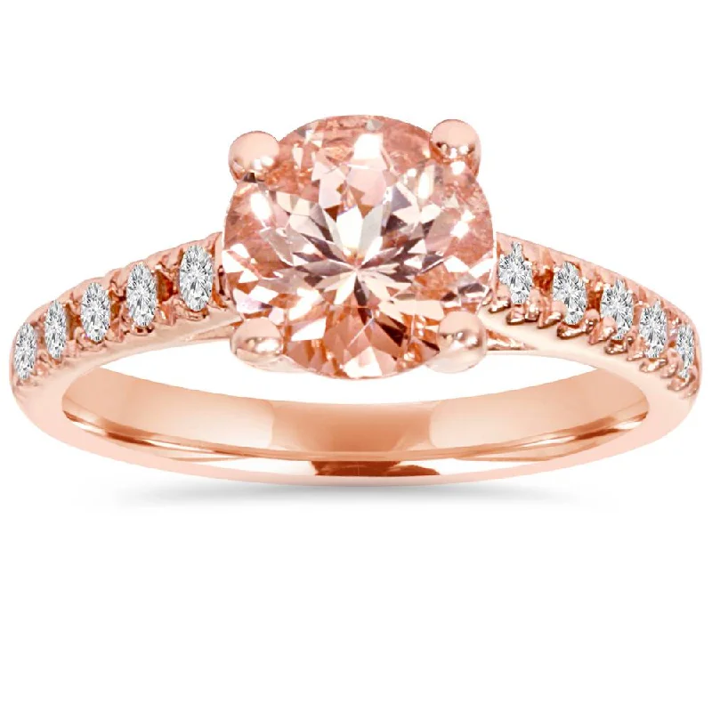 Rings with pave-set gemstones for brilliance -8MM Morganite & 1/4 Carat Diamond 14K Rose Gold Engagement Ring (1 3/4TW) Women