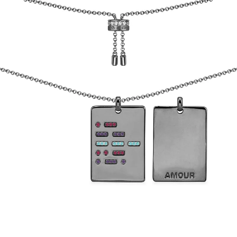 Elegant necklaces and pendants with diamond accents for added sparkle-AMOUR Morse Code Adjustable Necklace - Dark Grey Silver