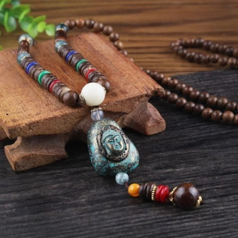 Stunning necklaces and pendants with ruby and diamond combinations for a luxurious effect-Ancient Buddha Mala Beads Necklace