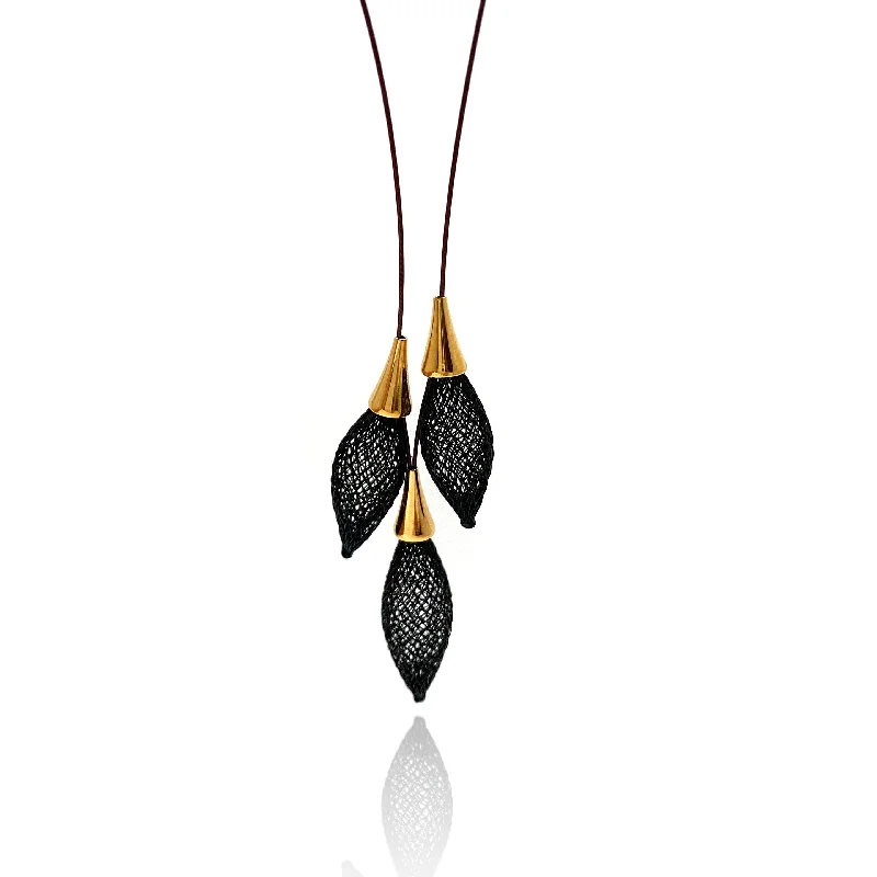 Best necklaces and pendants with art deco elements for a vintage, glamorous design-Black and Gold Nylon Bulb Necklace