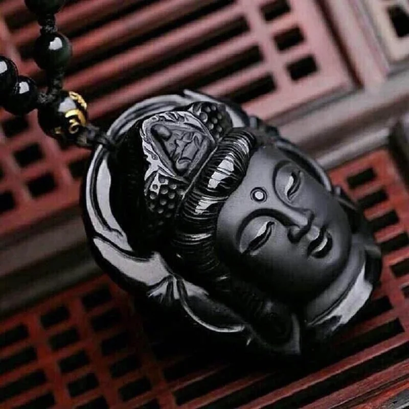 Stunning necklaces and pendants with chakra stones for healing and balance-Black Buddha Obsidian Stone Necklace