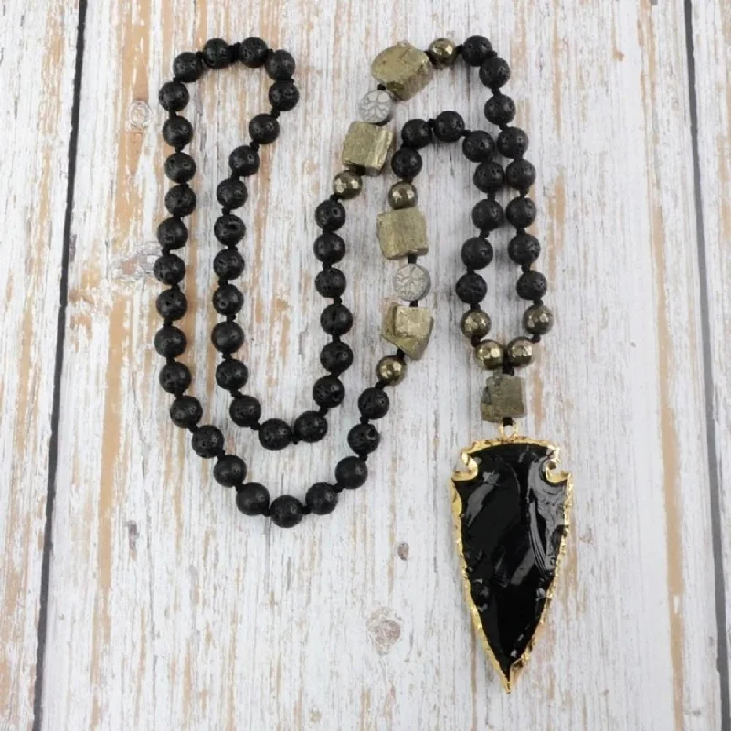 Stunning necklaces and pendants with jade gemstones for a calming green hue-Black Obsidian Arrowhead Crystal Necklace