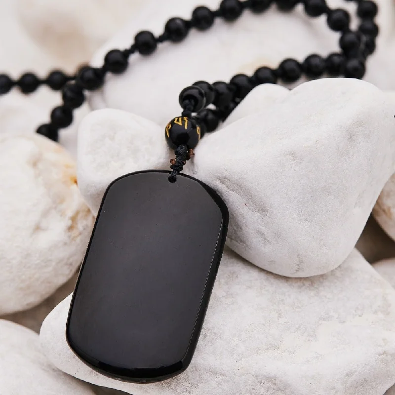 Personalized necklaces and pendants with initials for a customized and meaningful gift-Black Obsidian Beads Protection Necklace