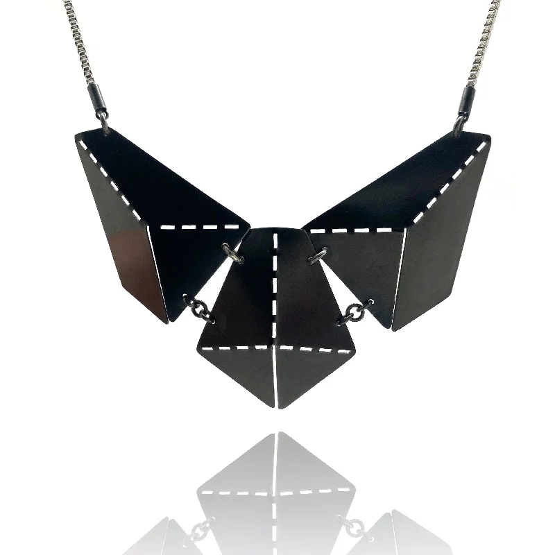 Beautiful necklaces and pendants with diamond halo settings for extra brilliance-Black Origami Necklace