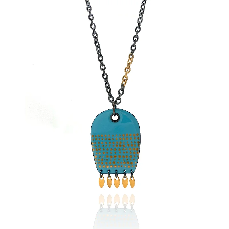 Beautiful necklaces and pendants with moon and star charms for a dreamy effect-Blue and Gold Enamel Pendant Necklace