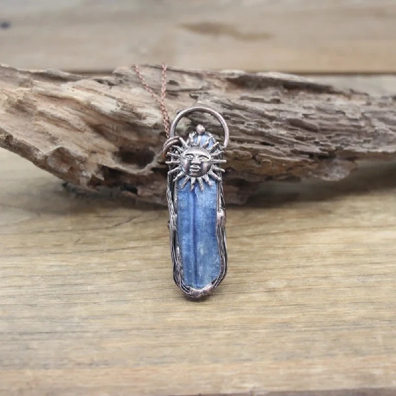 Best necklaces and pendants with statement designs for a fashionable accessory-Blue Kyanite Sun Pendant Necklace