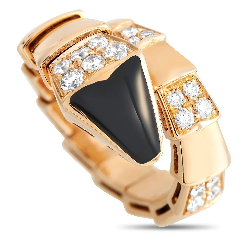 Rings with rose quartz for soft romance -Bvlgari Serpenti 18K Rose Gold 0.83ct Diamond and Onyx Ring