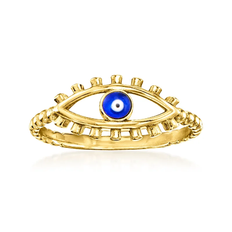 Rings with double bands for modern twist -Canaria 10kt Yellow Gold Evil Eye Ring With Multicolored Enamel