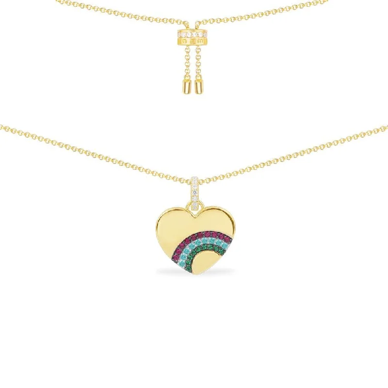 Stunning necklaces and pendants with amethyst gemstones for a calming effect-Rainbow Heart Adjustable Necklace - Yellow Silver