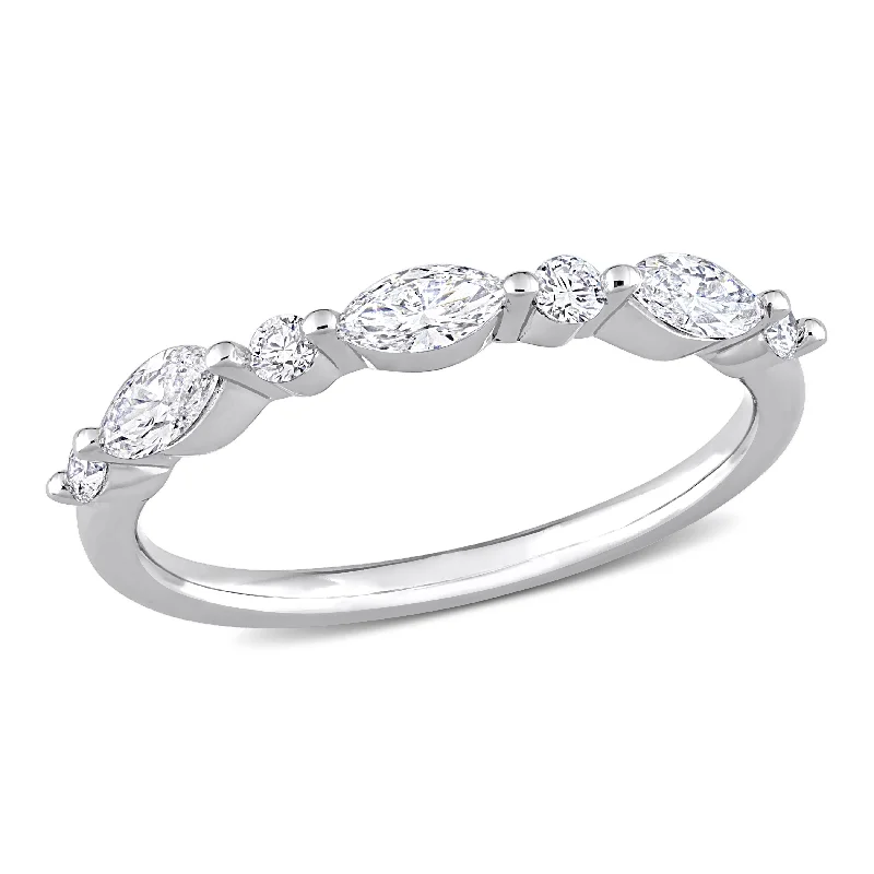 Stackable rings with mixed metal finishes -Created Forever 1/2ct TW Marquise Lab-Grown Diamond Ring in Platinum Plated Sterling Silver