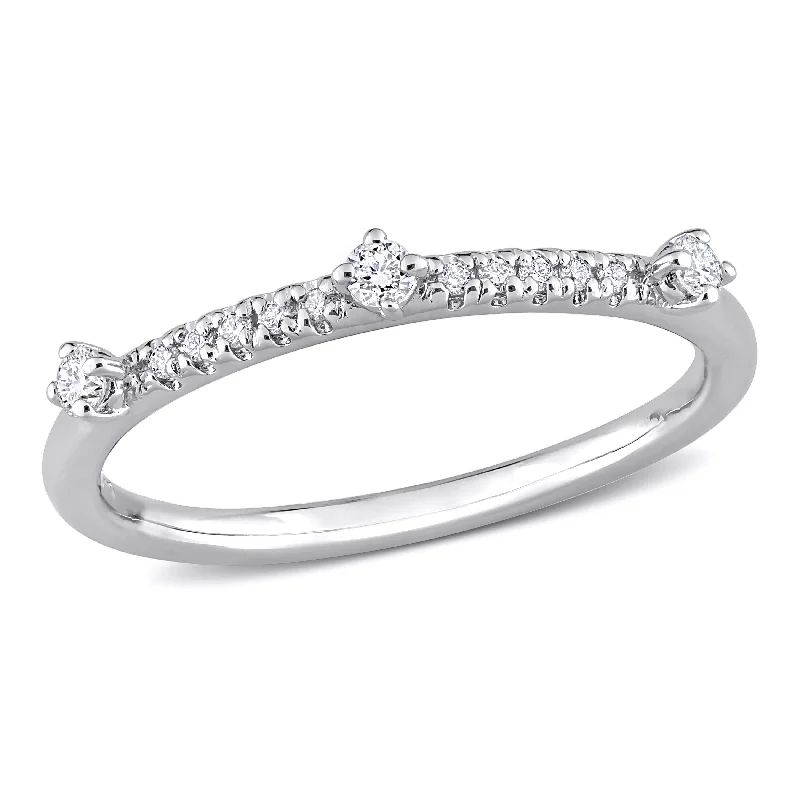 Rings with etched floral bands for detail -Created Forever 1/7ct TW Lab-Grown Diamond Semi-Eternity Ring in Platinum Silver