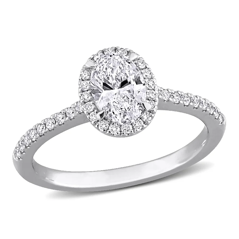 Vintage rings with engraved floral band designs -Created Forever 1ct TW Oval Lab-Grown Diamond Halo Engagement Ring in 14k White Gold