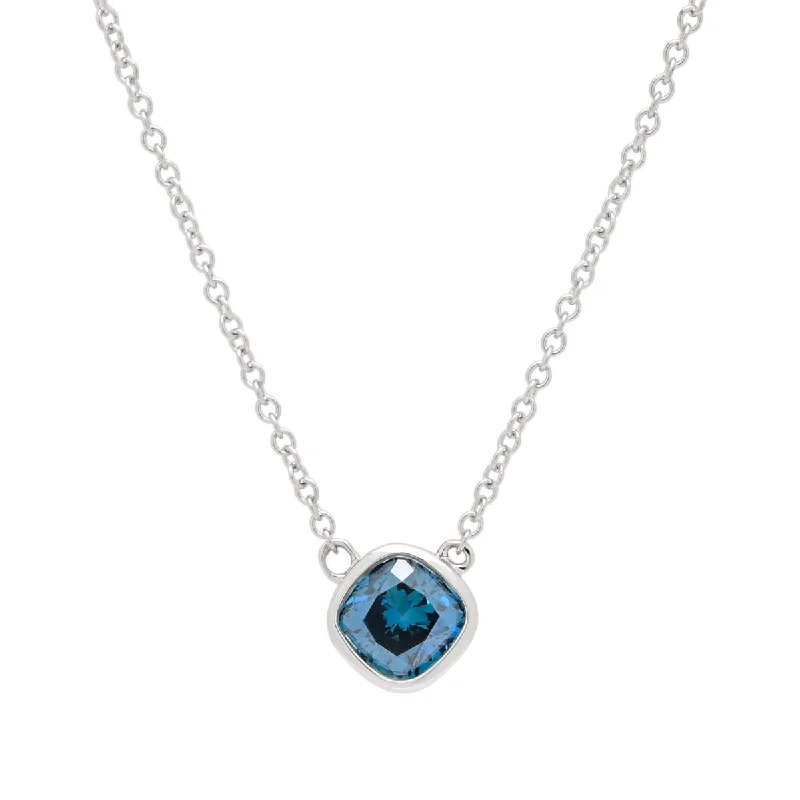 Necklaces and pendants with crescent moon designs for a celestial and mystical feel-Cushion Cut Blue Diamond Bezel Necklace in 14kt White Gold (5/8ct tw)