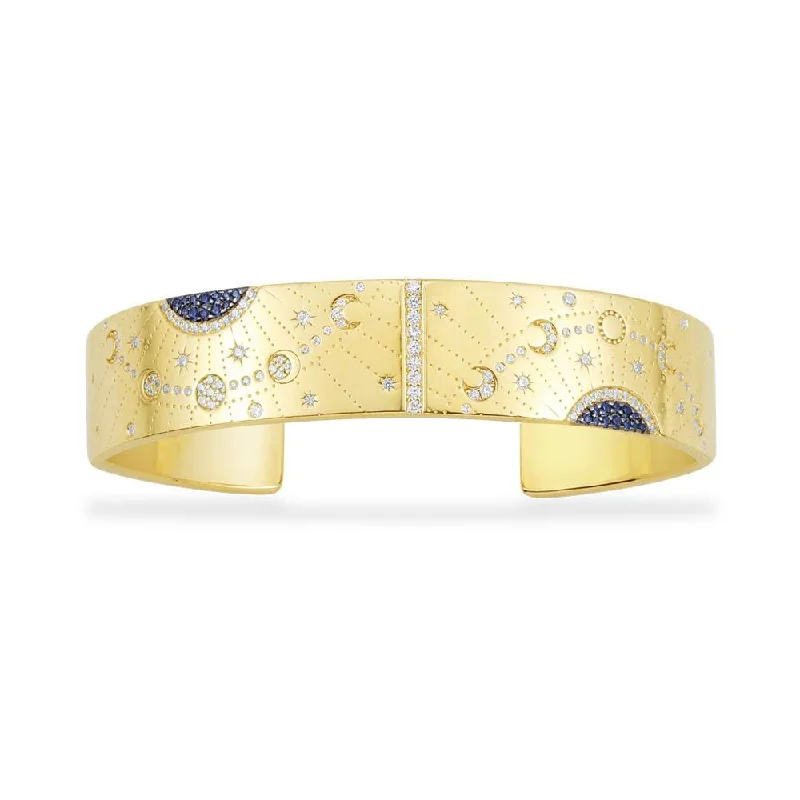 Unique necklaces and pendants with engraved messages for a sentimental gift-Embellished Sun & Moon Open Cuff - Yellow Silver