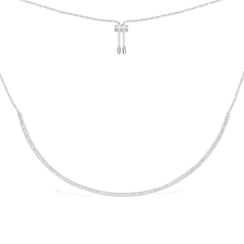 Necklaces and pendants with lock and key designs for a symbolic gesture-Dainty Paved Adjustable Necklace - silver