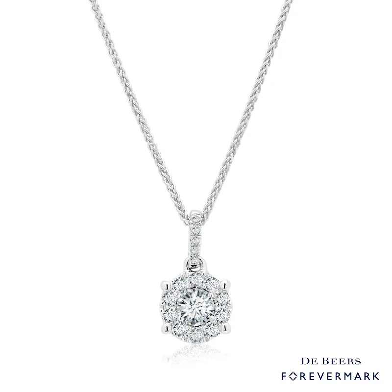 Best necklaces and pendants with matching rings for a coordinated jewelry set-Forevermark Center of My Universe Diamond Halo  Necklace in 18kt White Gold (1/4ct tw)