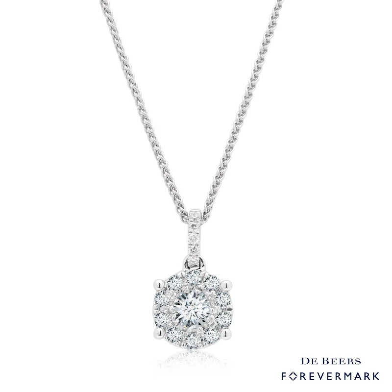 Stunning necklaces and pendants with turquoise and gold for a vibrant, earthy look-Forevermark Center of My Universe Diamond Halo  Necklace in 18kt White Gold (3/8ct tw)