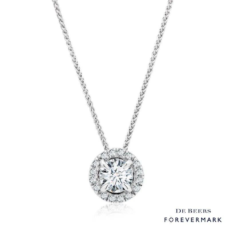 Best necklaces and pendants with cross pendants for a spiritual, meaningful symbol-De Beers Forevermark Center of My Universe Diamond Halo Necklace in 18kt White Gold (3/8ct tw)