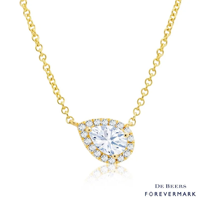 Trendy necklaces and pendants with geometric shapes for a modern aesthetic-De Beers Forevermark Center of My Universe Diamond Pear Necklace in 18kt Yellow Gold (3/8ct tw)