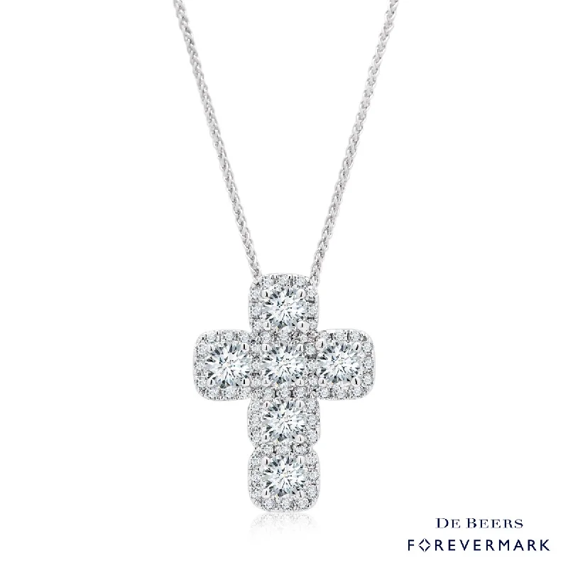 Best necklaces and pendants with butterfly wings for a delicate, graceful style-De Beers Forevermark Diamond Cross Necklace in 18kt White Gold (1 1/7ct tw)