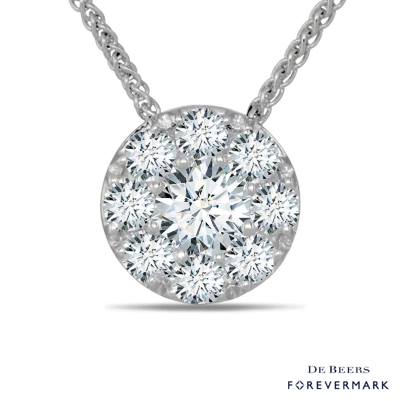 Best necklaces and pendants with black diamonds for an edgy, bold statement-De Beers Forevermark Eternal Collection Diamond Halo Necklace in 18kt White Gold (1/2ct tw)