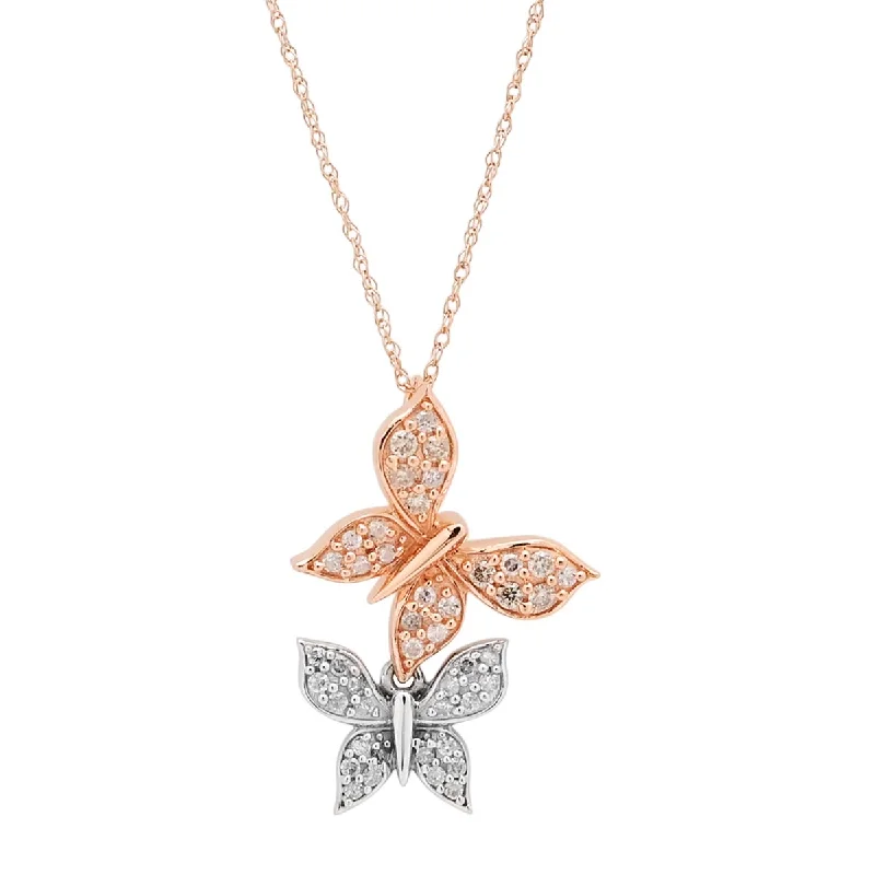 Best necklaces and pendants with zodiac signs for a celestial, astrology-inspired vibe-Diamond Butterfly Necklace in 10kt Rose and White Gold (1/4ct tw)