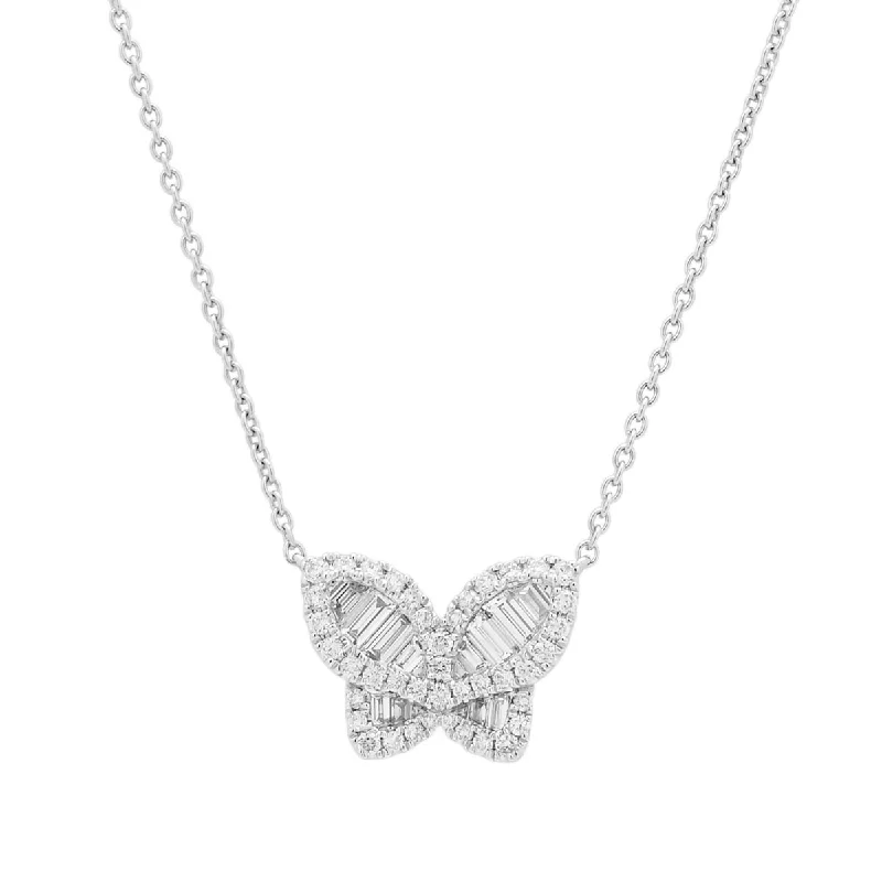 Unique necklaces and pendants with tree of life motifs for nature-inspired elegance-Diamond Butterfly Necklace in 14kt White Gold (1/2ct tw)