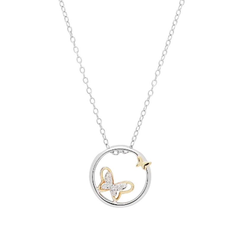 Beautiful necklaces and pendants with moon and star charms for a dreamy effect-Diamond Butterfly Necklace in Sterling and 10kt Yellow Gold (1/20ct tw)