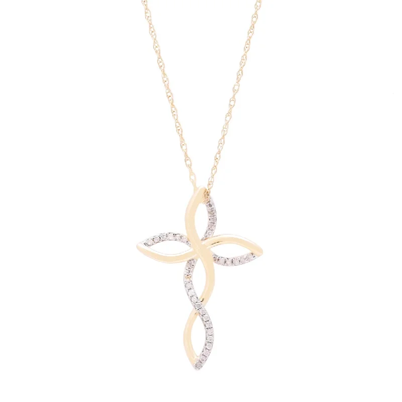 Best necklaces and pendants for weddings with matching designs for bride and groom-Diamond Cross Necklace in 10kt Yellow Gold (1/10ct tw)